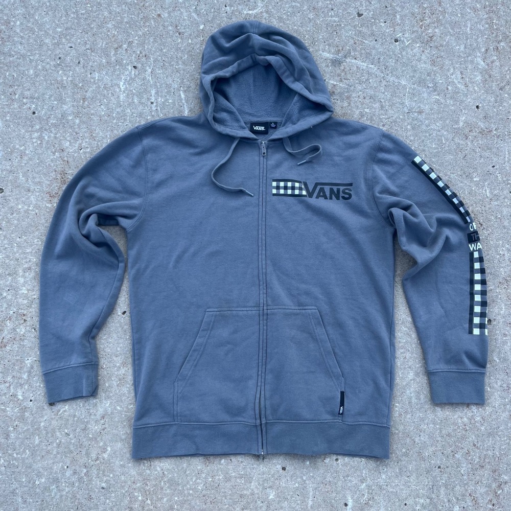 Vans Off The Wall Mens Large grey Checkerboard Sleeve Graphic Zip Up Hoodie